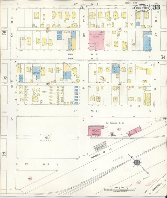 Sanborn Fire Insurance Map from Twin Falls, Twin Falls County, Idaho (1949), Sheet #0033 - Historic Sanborn Fire Insurance Map Print, vintage old map wall art, antique decor, genealogy gift, Falls Idaho map