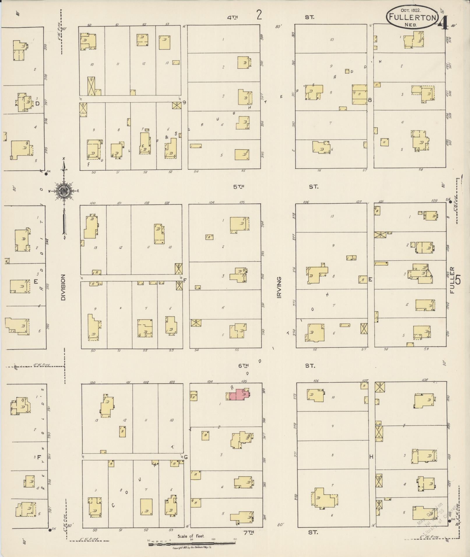 Sanborn Fire Insurance Map from Fullerton, Nance County, Nebraska (1922), Sheet #0004 - Historic Sanborn Fire Insurance Map Print, vintage old map wall art, antique decor, genealogy gift, Nebraska Nebraska map