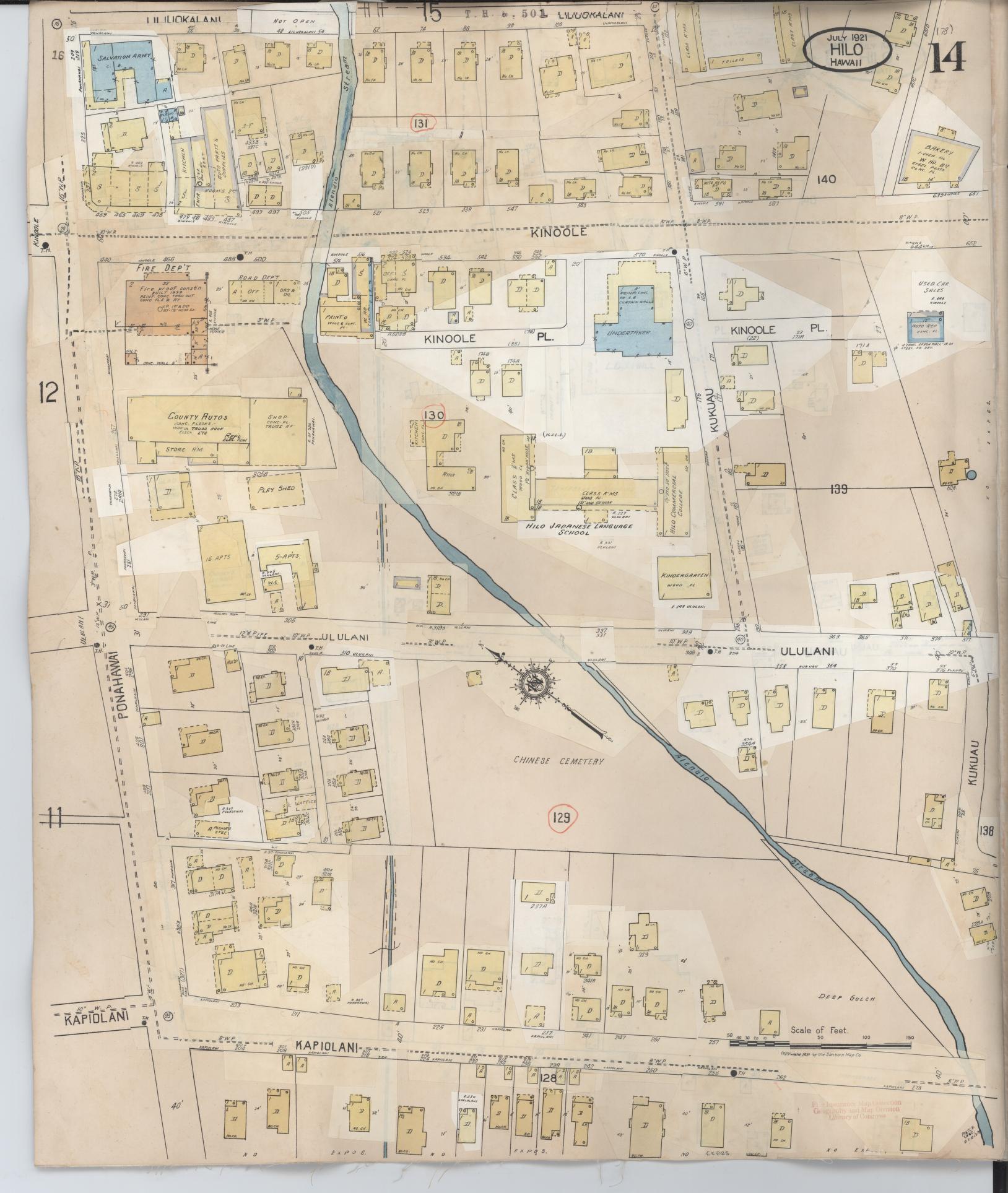 Sanborn Fire Insurance Map from Hilo, Hawaii County, Hawaii (1957), Sheet #0014 - Historic Sanborn Fire Insurance Map Print