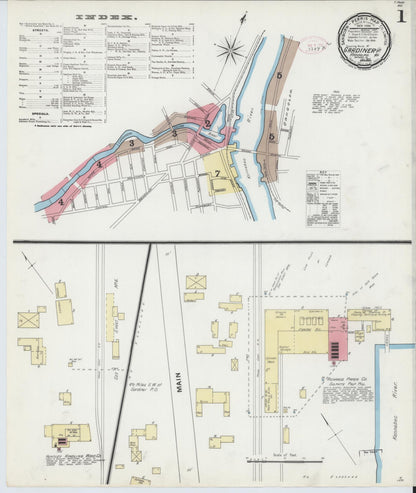 Sanborn Fire Insurance Map from Gardiner, Kennebec County, Maine (1892), Sheet #0001 - Complete Map Set gallery image, historic Sanborn map, vintage wall art, Maine Maine