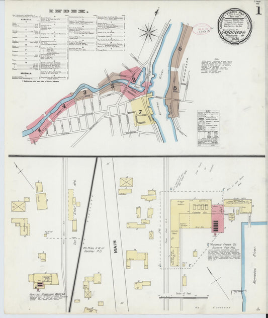 Sanborn Fire Insurance Map from Gardiner, Kennebec County, Maine (1892), Sheet #0001 - Complete Map Set gallery image, historic Sanborn map, vintage wall art, Maine Maine