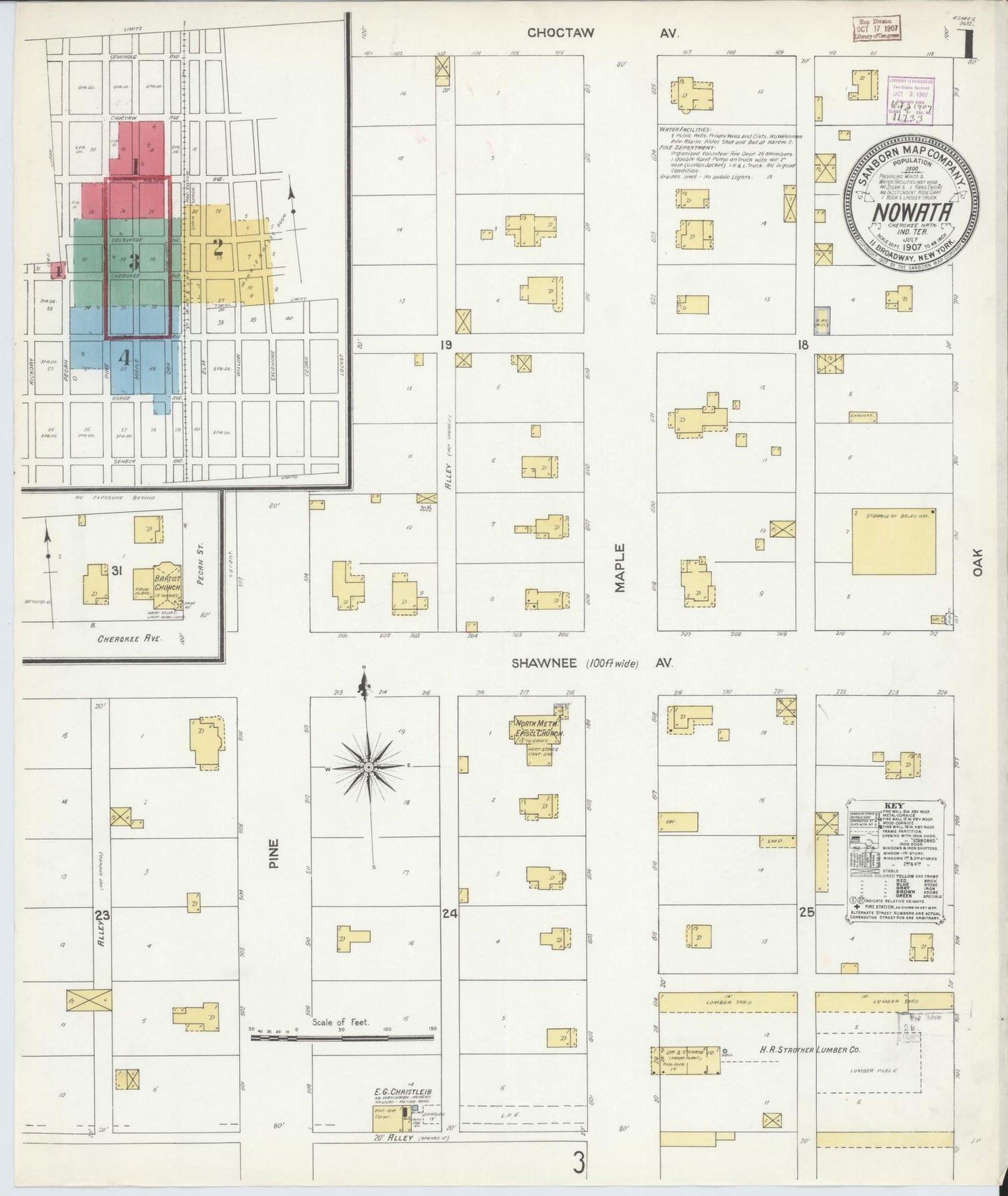 Sanborn Fire Insurance Map from Nowata, Nowata County, Oklahoma (1907), Sheet #0001 - Historic Sanborn Fire Insurance Map Print, vintage old map wall art, antique decor, genealogy gift, Oklahoma Oklahoma map