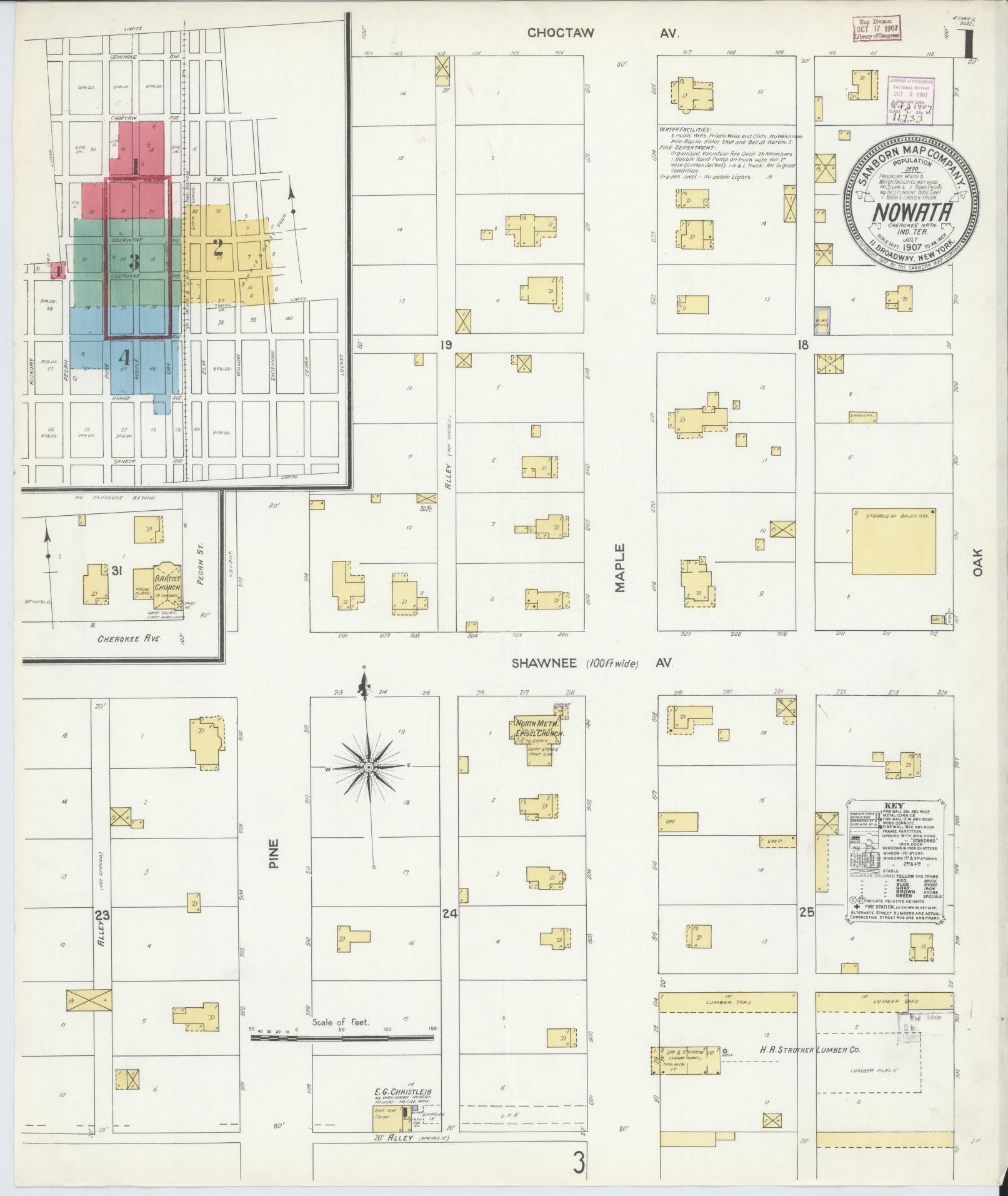 Sanborn Fire Insurance Map from Nowata, Nowata County, Oklahoma (1907), Sheet #0001 - Historic Sanborn Fire Insurance Map Print, vintage old map wall art, antique decor, genealogy gift, Oklahoma Oklahoma map