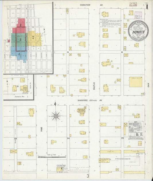 Sanborn Fire Insurance Map from Nowata, Nowata County, Oklahoma (1907), Sheet #0001 - Historic Sanborn Fire Insurance Map Print, vintage old map wall art, antique decor, genealogy gift, Oklahoma Oklahoma map