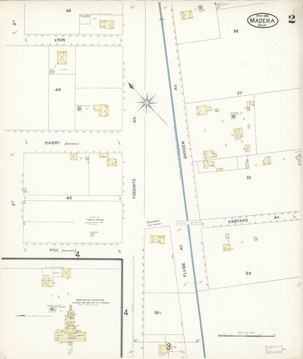 Sanborn Fire Insurance Map from Madera, Madera County, California (1898), Sheet #0002 - Complete Map Set gallery image, historic Sanborn map, vintage wall art, California California