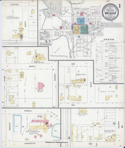 Sanborn Fire Insurance Map from Watseka, Iroquois County, Illinois (1905), Sheet #0001 - Historic Sanborn Fire Insurance Map Print, vintage old map wall art, antique decor, genealogy gift, Illinois Illinois map
