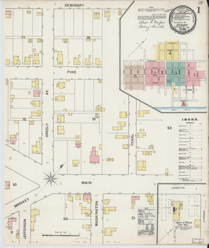 Sanborn Fire Insurance Map from Vevay, Switzerland County, Indiana (1892), Sheet #0001 - Complete Map Set gallery image, historic Sanborn map, vintage wall art, Indiana Indiana