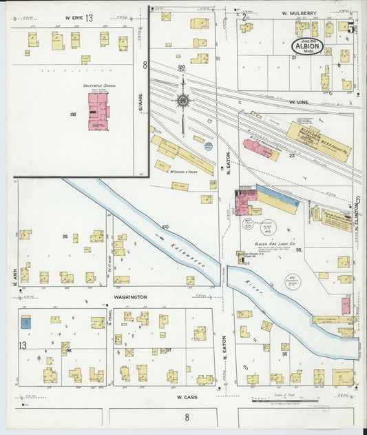 Sanborn Fire Insurance Map from Albion, Calhoun County, Michigan (1918), Sheet #0005 - Historic Sanborn Fire Insurance Map Print, vintage old map wall art, antique decor, genealogy gift, Michigan Michigan map