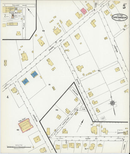 Sanborn Fire Insurance Map from Christiansburg, Montgomery County, Virginia (1921), Sheet #0005 - Historic Sanborn Fire Insurance Map Print, vintage old map wall art, antique decor, genealogy gift, Virginia Virginia map
