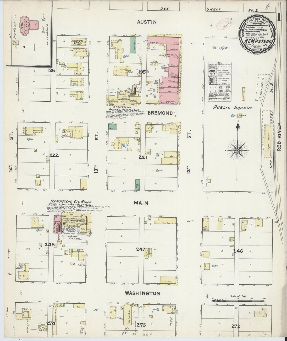 Sanborn Fire Insurance Map from Hempstead, Waller County, Texas (1891), Sheet #0001 - Complete Map Set gallery image, historic Sanborn map, vintage wall art, Texas Texas