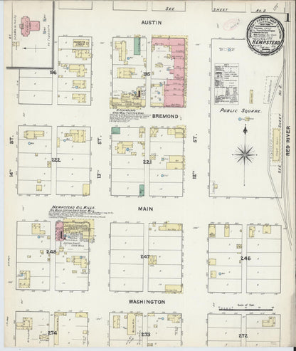 Sanborn Fire Insurance Map from Hempstead, Waller County, Texas (1891), Sheet #0001 - Complete Map Set gallery image, historic Sanborn map, vintage wall art, Texas Texas