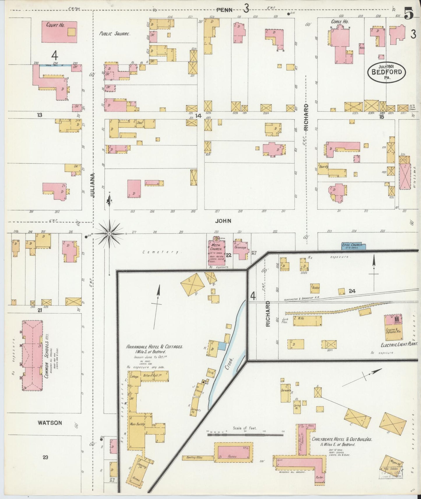 Sanborn Fire Insurance Map from Bedford, Bedford County, Pennsylvania (1901), Sheet #0005 - Historic Sanborn Fire Insurance Map Print, vintage old map wall art, antique decor, genealogy gift, Pennsylvania Pennsylvania map