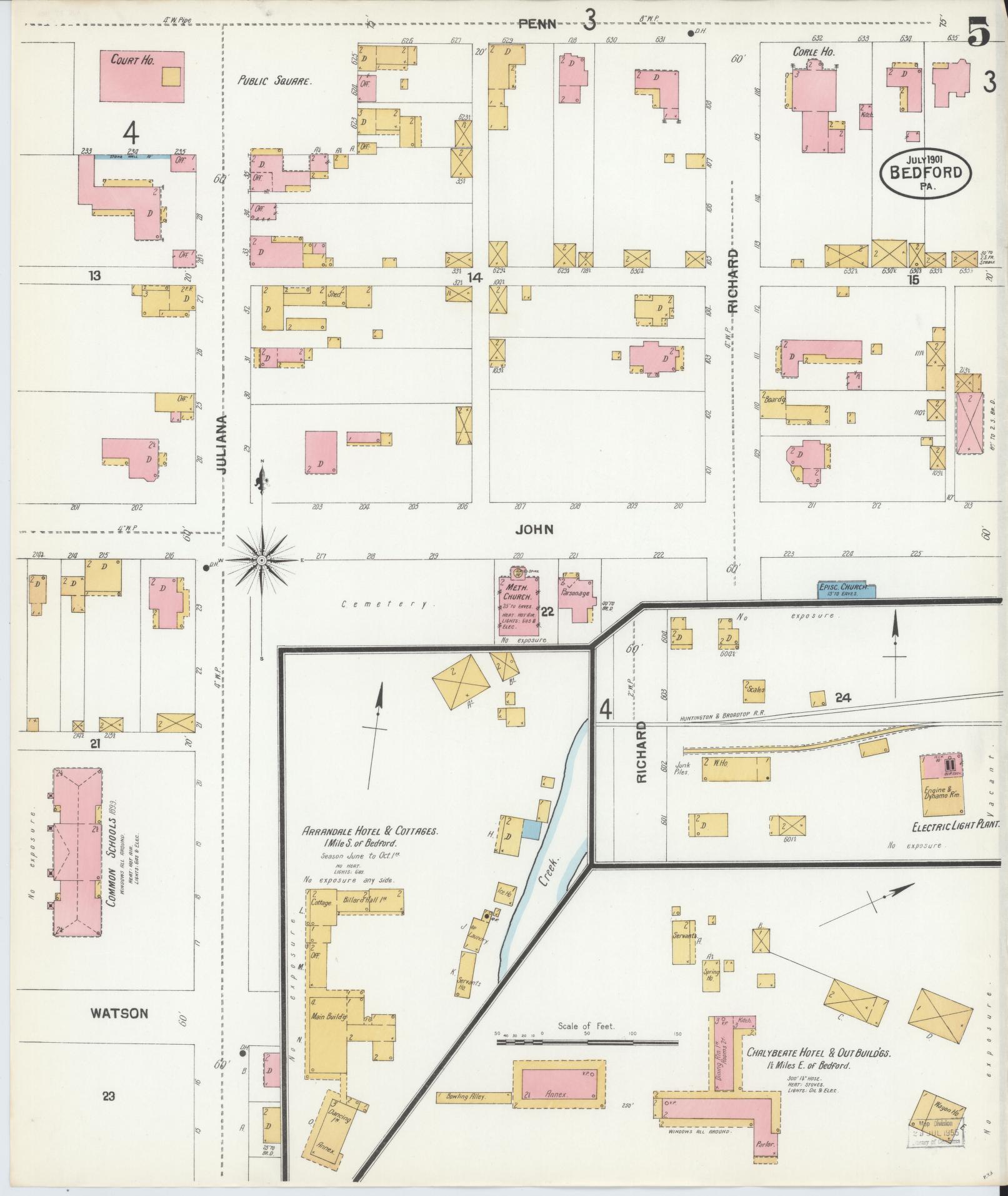 Sanborn Fire Insurance Map from Bedford, Bedford County, Pennsylvania (1901), Sheet #0005 - Historic Sanborn Fire Insurance Map Print, vintage old map wall art, antique decor, genealogy gift, Pennsylvania Pennsylvania map