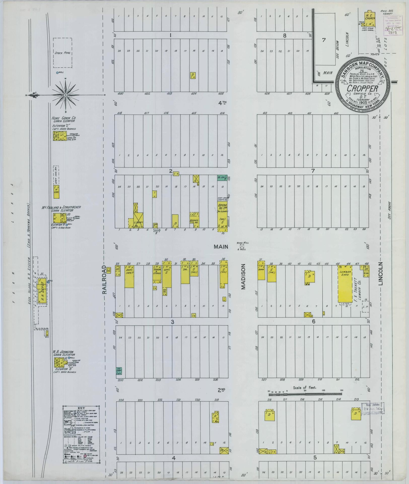 Sanborn Fire Insurance Map from Cropper, Garfield County, Oklahoma (1905), Sheet #0001 - Historic Sanborn Fire Insurance Map Print, vintage old map wall art, antique decor, genealogy gift, Oklahoma Oklahoma map