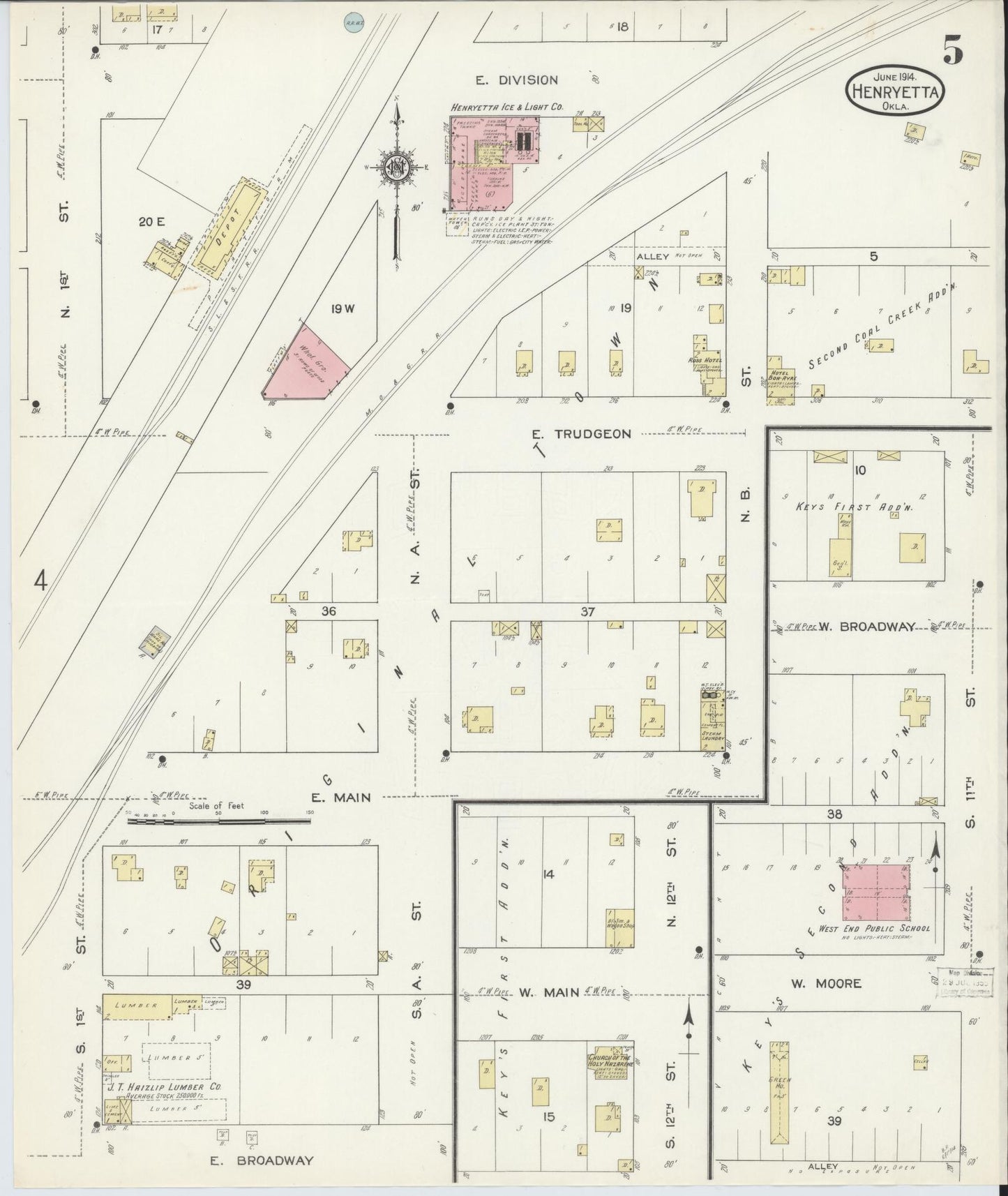 Sanborn Fire Insurance Map from Henryetta, Okmulgee County, Oklahoma (1914), Sheet #0005 - Historic Sanborn Fire Insurance Map Print, vintage old map wall art, antique decor, genealogy gift, Oklahoma Oklahoma map