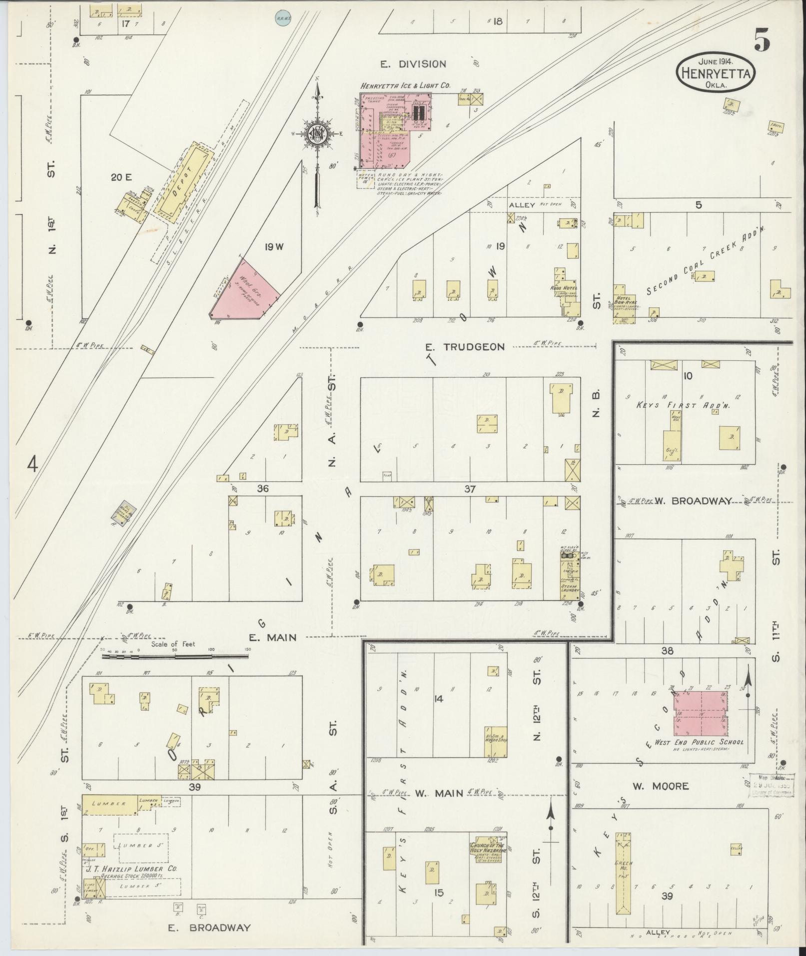 Sanborn Fire Insurance Map from Henryetta, Okmulgee County, Oklahoma (1914), Sheet #0005 - Historic Sanborn Fire Insurance Map Print, vintage old map wall art, antique decor, genealogy gift, Oklahoma Oklahoma map