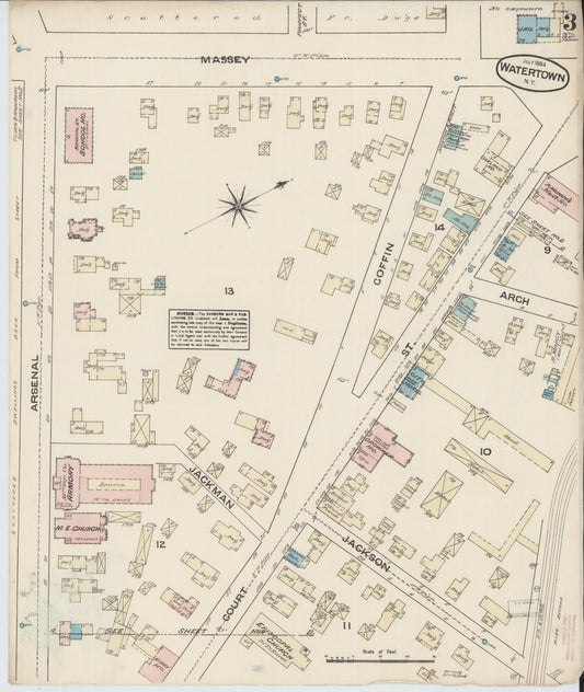 Sanborn Fire Insurance Map from Watertown, Jefferson County, New York (1884), Sheet #0003 - Historic Sanborn Fire Insurance Map Print, vintage old map wall art, antique decor, genealogy gift, New York New York map