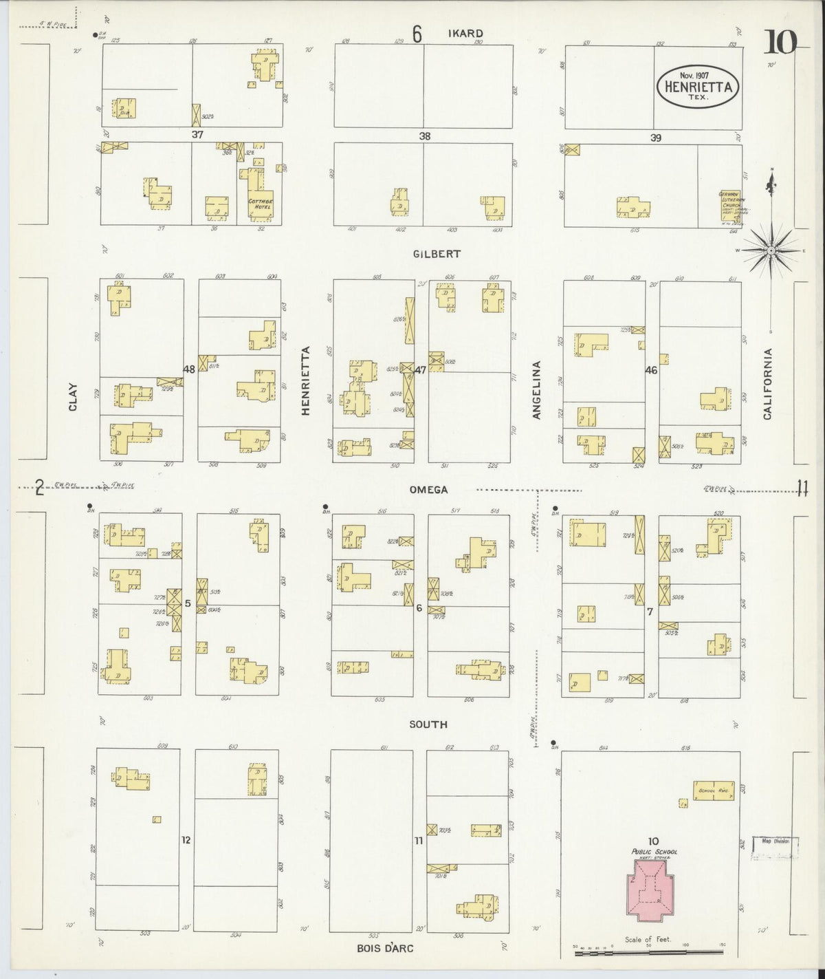 Sanborn Fire Insurance Map from Henrietta, Clay County, Texas (1907), Sheet #0010 - Complete Map Set gallery image, historic Sanborn map, vintage wall art, Texas Texas
