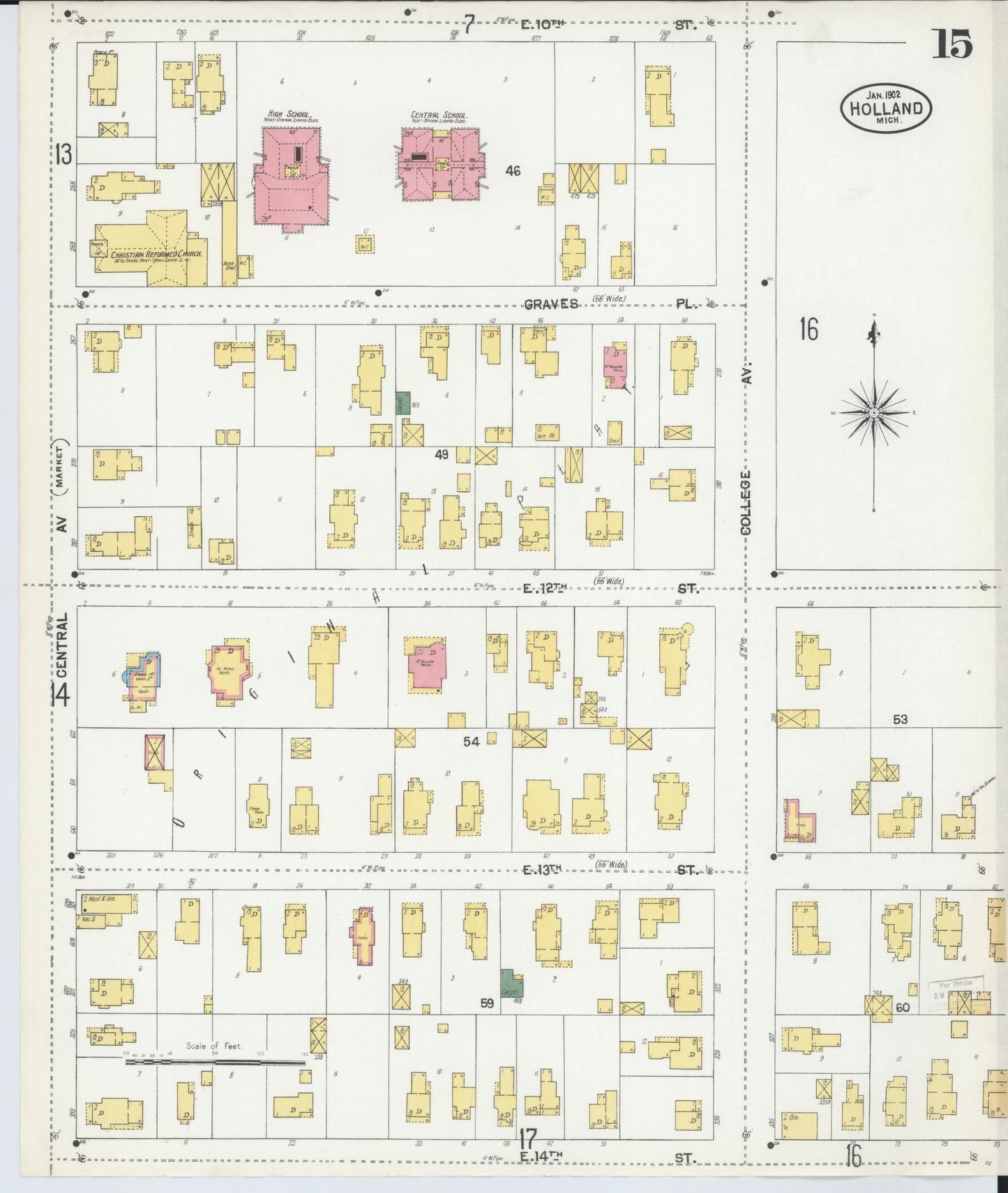 Sanborn Fire Insurance Map from Holland, Ottawa County, Michigan (1902), Sheet #0015 - Historic Sanborn Fire Insurance Map Print, vintage old map wall art, antique decor, genealogy gift, Michigan Michigan map