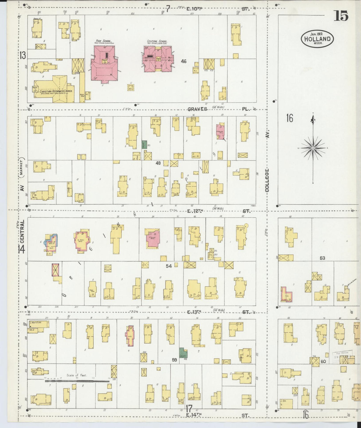 Sanborn Fire Insurance Map from Holland, Ottawa County, Michigan (1902), Sheet #0015 - Historic Sanborn Fire Insurance Map Print, vintage old map wall art, antique decor, genealogy gift, Michigan Michigan map