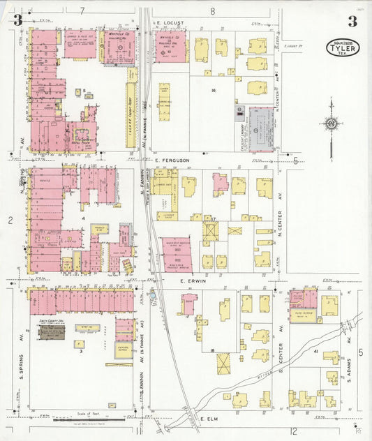Sanborn Fire Insurance Map from Tyler, Smith County, Texas (1928), Sheet #0003 - Historic Sanborn Fire Insurance Map Print, vintage old map wall art, antique decor, genealogy gift, Texas Texas map