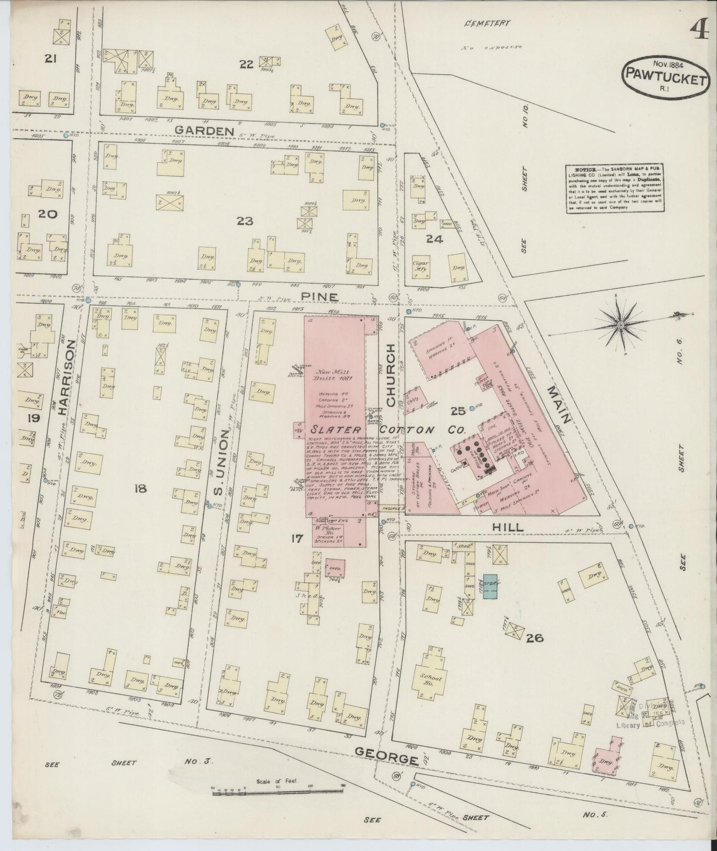 Sanborn Fire Insurance Map from Pawtucket, Providence County, Rhode Island (1884), Sheet #0004 - Complete Map Set gallery image, historic Sanborn map, vintage wall art, Rhode Island Rhode Island