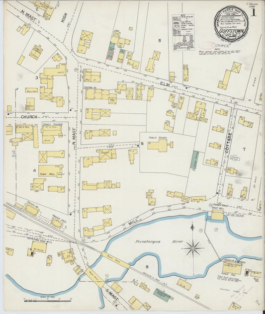 Sanborn Fire Insurance Map from Goffstown, Hillsborough County, New Hampshire (1892), Sheet #0001 - Historic Sanborn Fire Insurance Map Print, vintage old map wall art, antique decor, genealogy gift, New Hampshire New Hampshire map