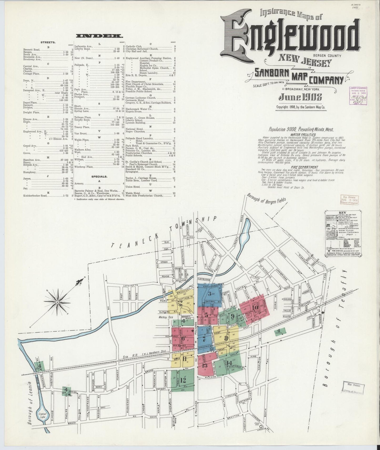Sanborn Fire Insurance Map from Englewood, Bergen County, New Jersey. (1908) – Historic Sanborn Fire Insurance Map Print