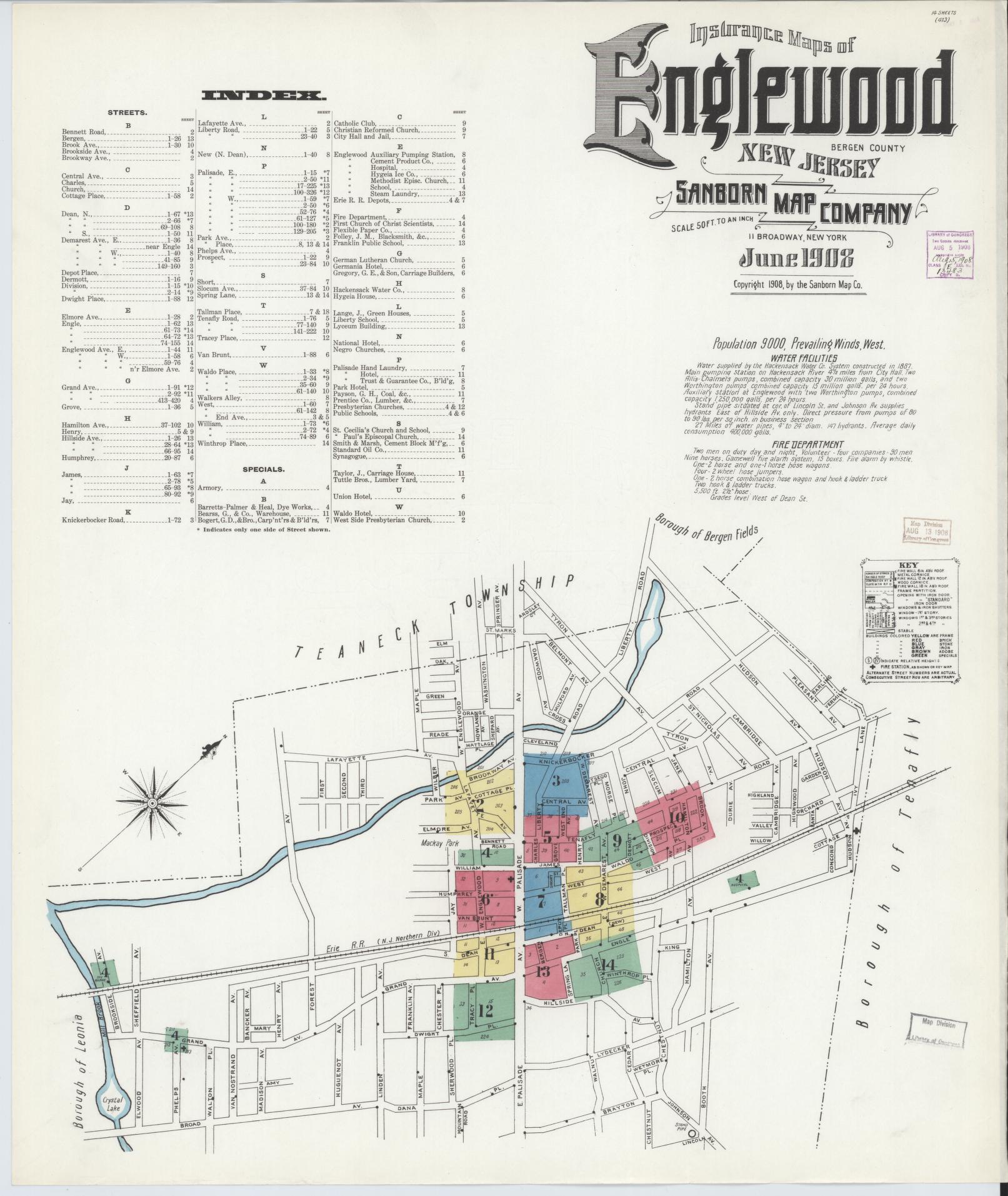 Sanborn Fire Insurance Map from Englewood, Bergen County, New Jersey. (1908) – Historic Sanborn Fire Insurance Map Print