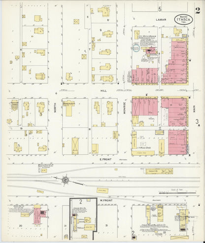 Sanborn Fire Insurance Map from Itasca, Hill County, Texas (1912), Sheet #0002 - Complete Map Set gallery image, historic Sanborn map, vintage wall art, Texas Texas
