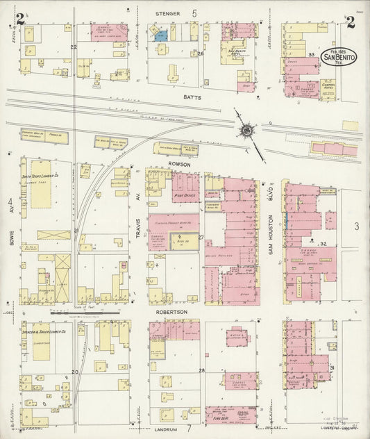 Sanborn Fire Insurance Map from San Benito, Cameron County, Texas (1925), Sheet #0002 - Historic Sanborn Fire Insurance Map Print, vintage old map wall art, antique decor, genealogy gift, Texas Texas map