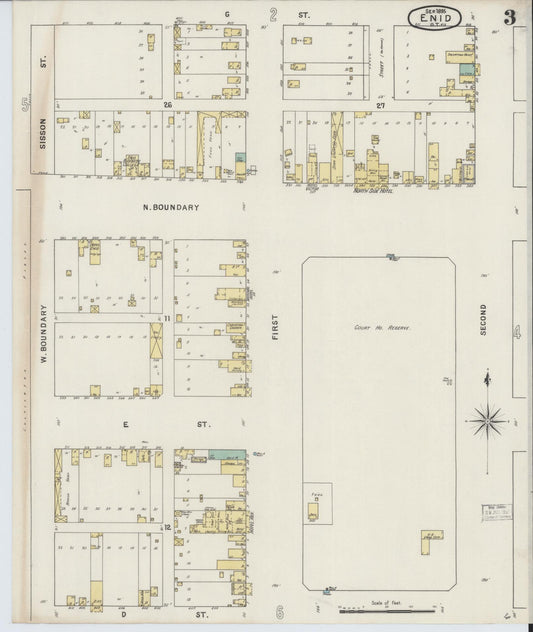 Sanborn Fire Insurance Map from Enid, Garfield County, Oklahoma (1895), Sheet #0003 - Historic Sanborn Fire Insurance Map Print, vintage old map wall art, antique decor, genealogy gift, Oklahoma Oklahoma map