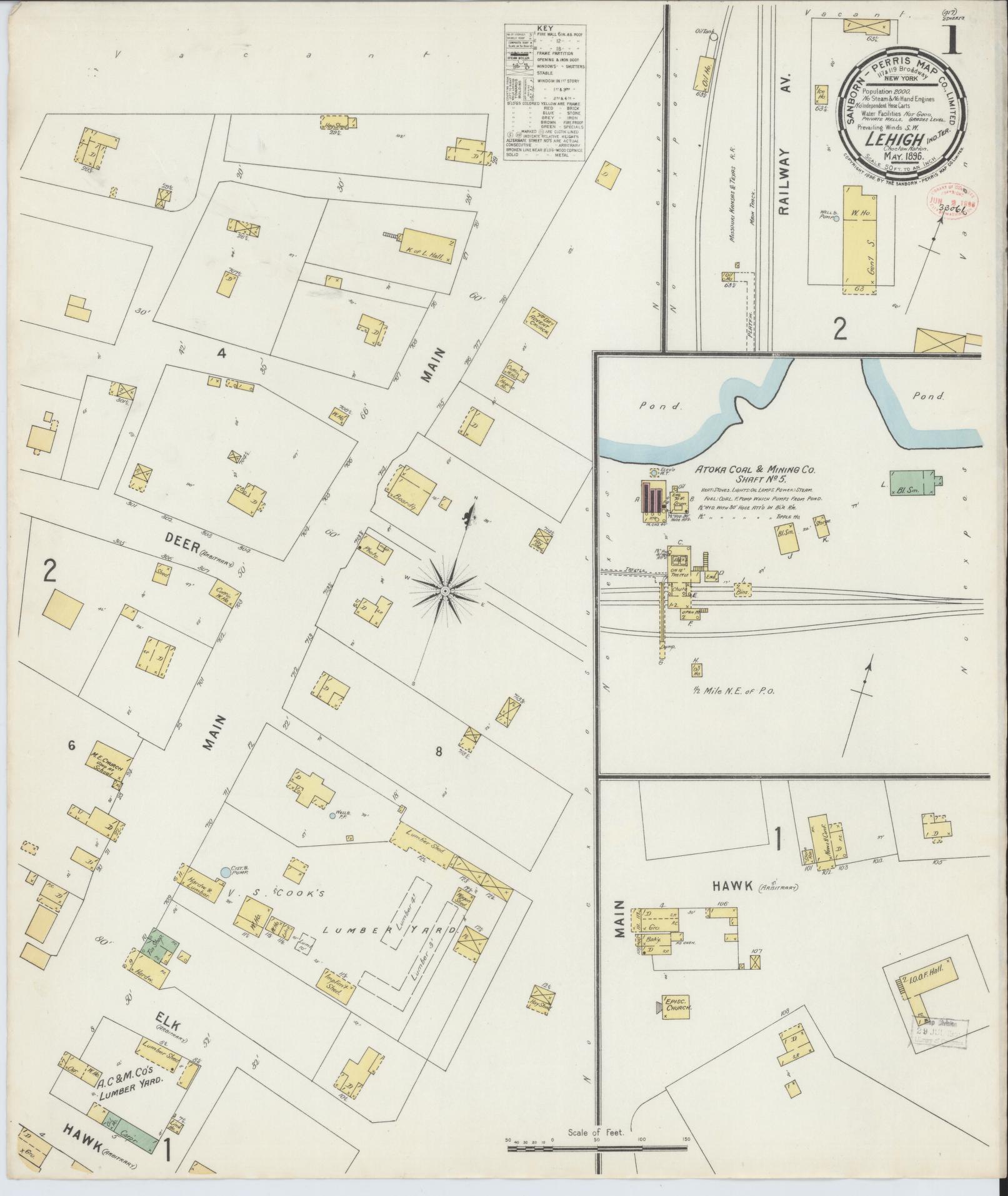Sanborn Fire Insurance Map from Lehigh, Coal County, Oklahoma. (1896) – Historic Sanborn Fire Insurance Map Print