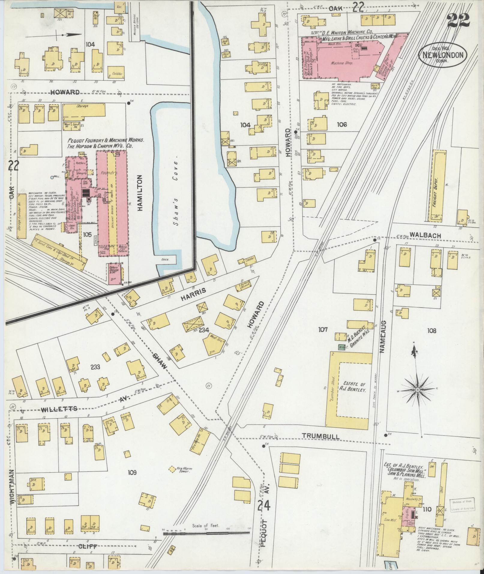 Sanborn Fire Insurance Map from New London, New London County, Connecticut (1901), Sheet #0022 - Complete Map Set gallery image, historic Sanborn map, vintage wall art, Connecticut Connecticut