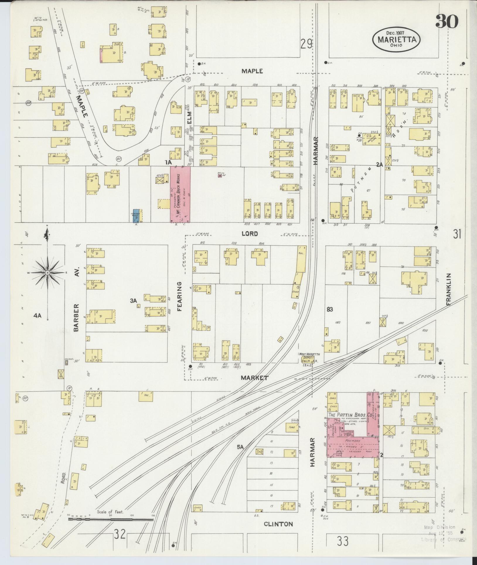 Sanborn Fire Insurance Map from Marietta, Washington County, Ohio (1907), Sheet #0030 - Complete Map Set gallery image, historic Sanborn map, vintage wall art, Ohio Ohio