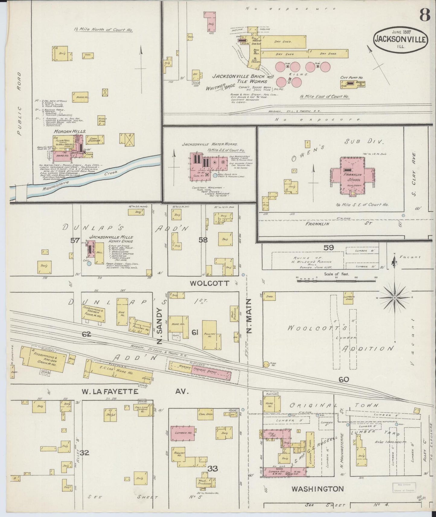 Sanborn Fire Insurance Map from Jacksonville, Morgan County, Illinois. (1887), Sheet 8 – Historic Sanborn Fire Insurance Map Print