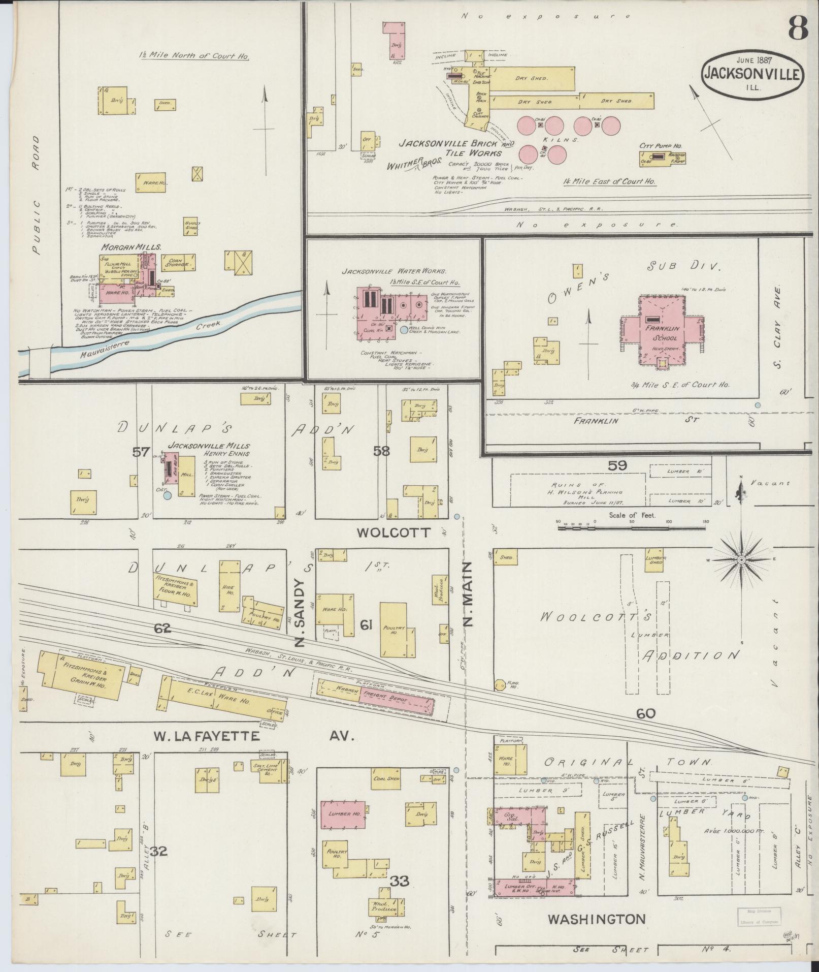 Sanborn Fire Insurance Map from Jacksonville, Morgan County, Illinois. (1887), Sheet 8 – Historic Sanborn Fire Insurance Map Print
