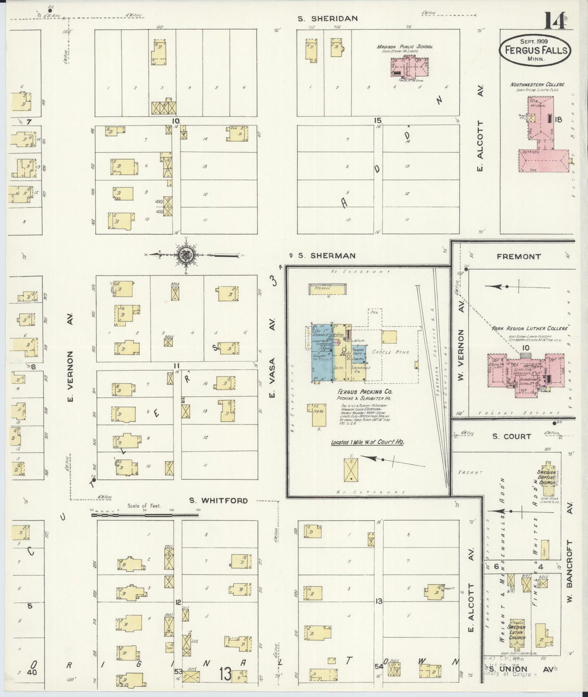 Sanborn Fire Insurance Map from Fergus Falls, Otter Tail County, Minnesota (1909), Sheet #0014 - Complete Map Set gallery image, historic Sanborn map, vintage wall art, Minnesota Minnesota