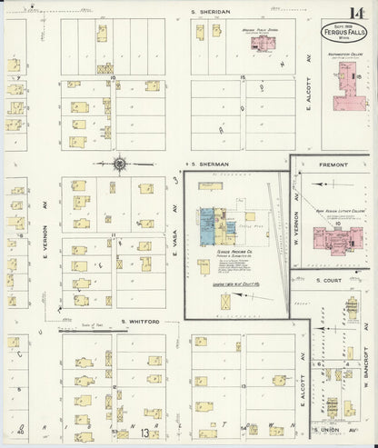 Sanborn Fire Insurance Map from Fergus Falls, Otter Tail County, Minnesota (1909), Sheet #0014 - Complete Map Set gallery image, historic Sanborn map, vintage wall art, Minnesota Minnesota