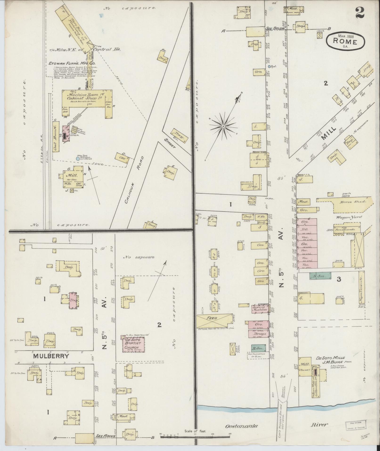 Sanborn Fire Insurance Map from Rome, Floyd County, Georgia (1888), Sheet #0002 - Complete Map Set gallery image, historic Sanborn map, vintage wall art, Georgia Georgia