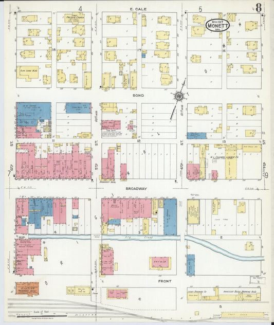 Sanborn Fire Insurance Map from Monett, Barry County, Missouri (1917), Sheet #0008 - Historic Sanborn Fire Insurance Map Print, vintage old map wall art, antique decor, genealogy gift, Missouri Missouri map