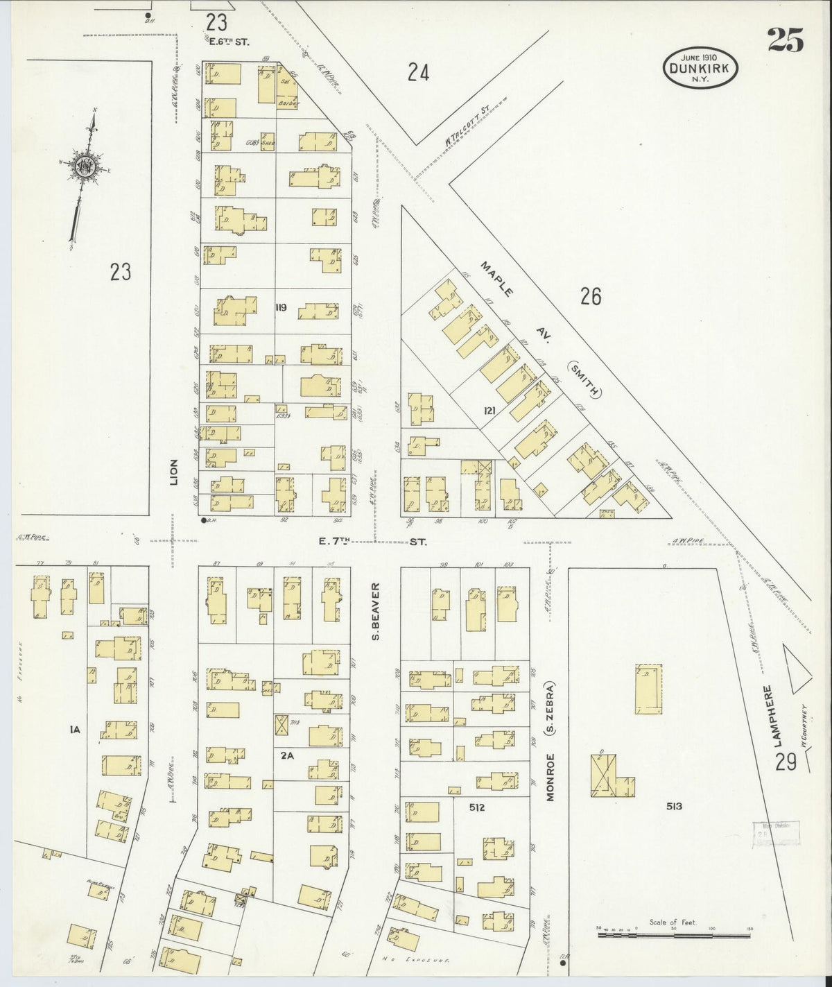 Sanborn Fire Insurance Map from Dunkirk, Chautauqua County, New York (1910), Sheet #0025 - Complete Map Set gallery image, historic Sanborn map, vintage wall art, New York New York