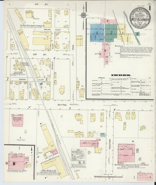 Sanborn Fire Insurance Map from West Alexandria, Preble County, Ohio (1912), Sheet #0001 - Historic Sanborn Fire Insurance Map Print, vintage old map wall art, antique decor, genealogy gift, Ohio Ohio map