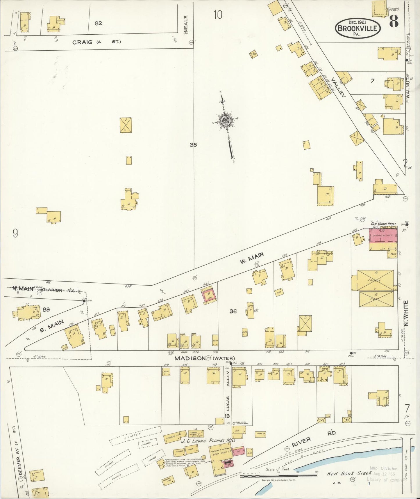 Sanborn Fire Insurance Map from Brookville, Jefferson County, Pennsylvania (1921), Sheet #0008 - Historic Sanborn Fire Insurance Map Print, vintage old map wall art, antique decor, genealogy gift, Pennsylvania Pennsylvania map