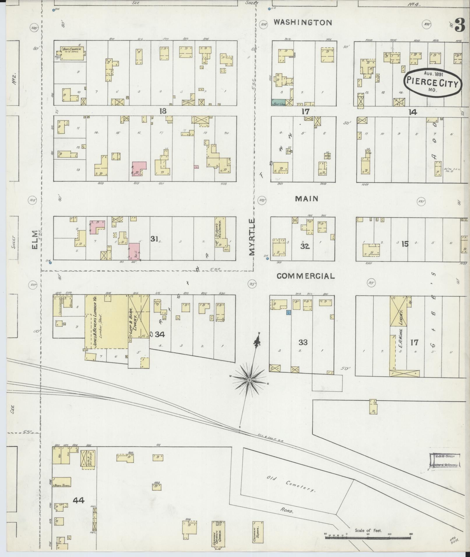 Sanborn Fire Insurance Map from Pierce City, Lawrence County, Missouri (1891), Sheet #0003 - Complete Map Set gallery image, historic Sanborn map, vintage wall art, Missouri Missouri