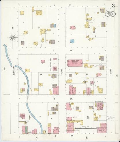 Sanborn Fire Insurance Map from Payson, Utah County, Utah (1908), Sheet #0003 - Complete Map Set gallery image, historic Sanborn map, vintage wall art, Payson Utah