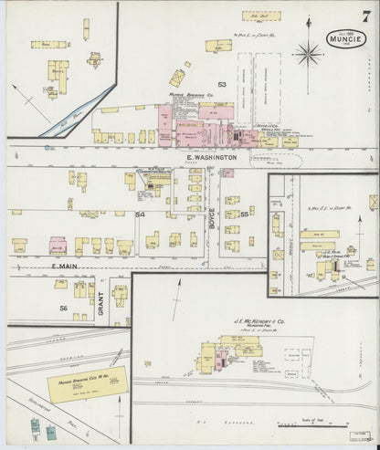 Sanborn Fire Insurance Map from Muncie, Delaware County, Indiana (1889), Sheet #0007 - Complete Map Set gallery image, historic Sanborn map, vintage wall art, Muncie Delaware