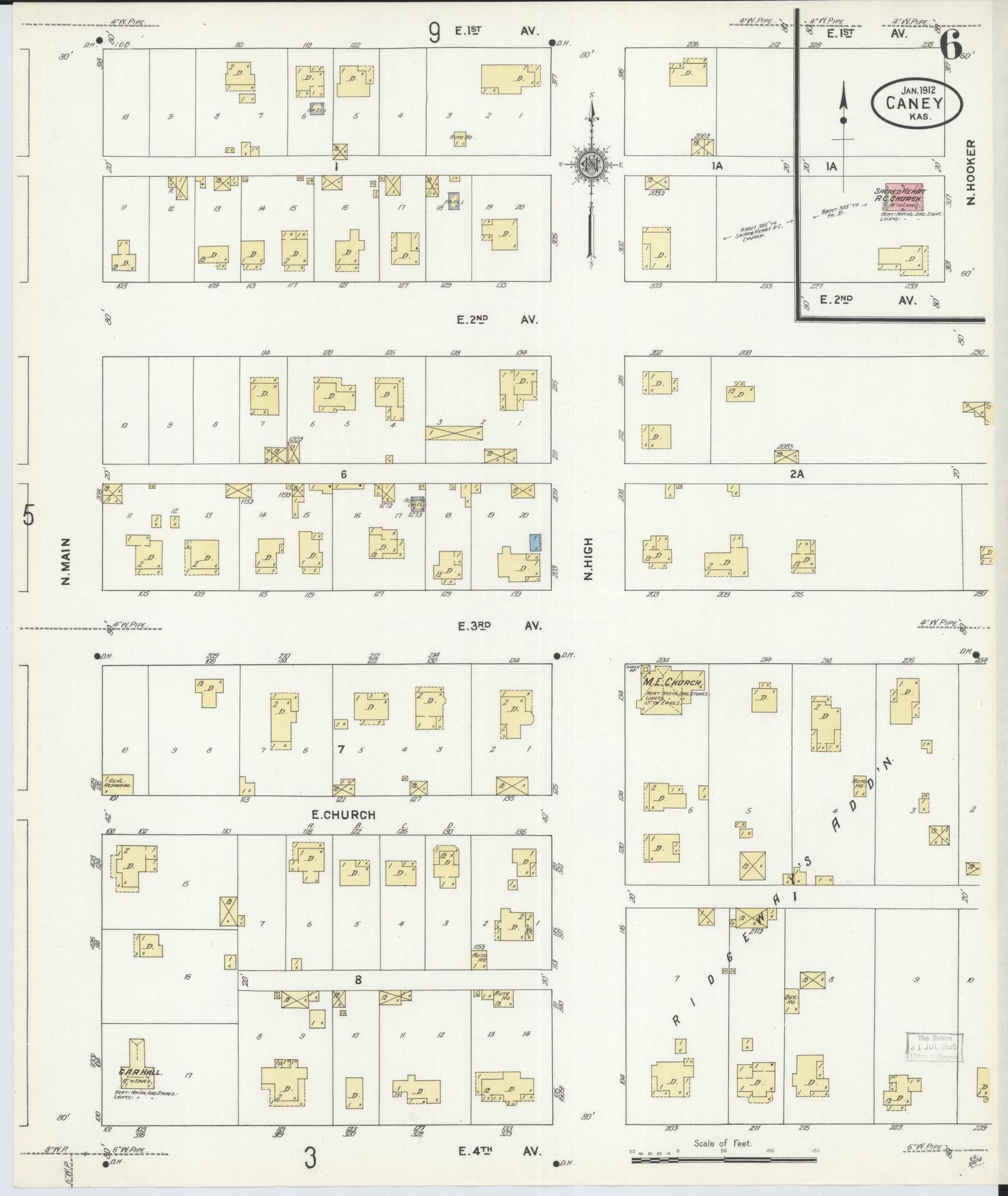 Sanborn Fire Insurance Map from Caney, Montgomery County, Kansas (1912), Sheet #0006 - Complete Map Set gallery image, historic Sanborn map, vintage wall art, Kansas Kansas