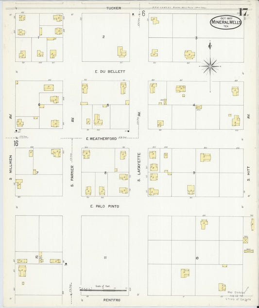 Sanborn Fire Insurance Map from Mineral Wells, Palo Pinto County, Texas (1907), Sheet #0017 - Historic Sanborn Fire Insurance Map Print, vintage old map wall art, antique decor, genealogy gift, Texas Texas map