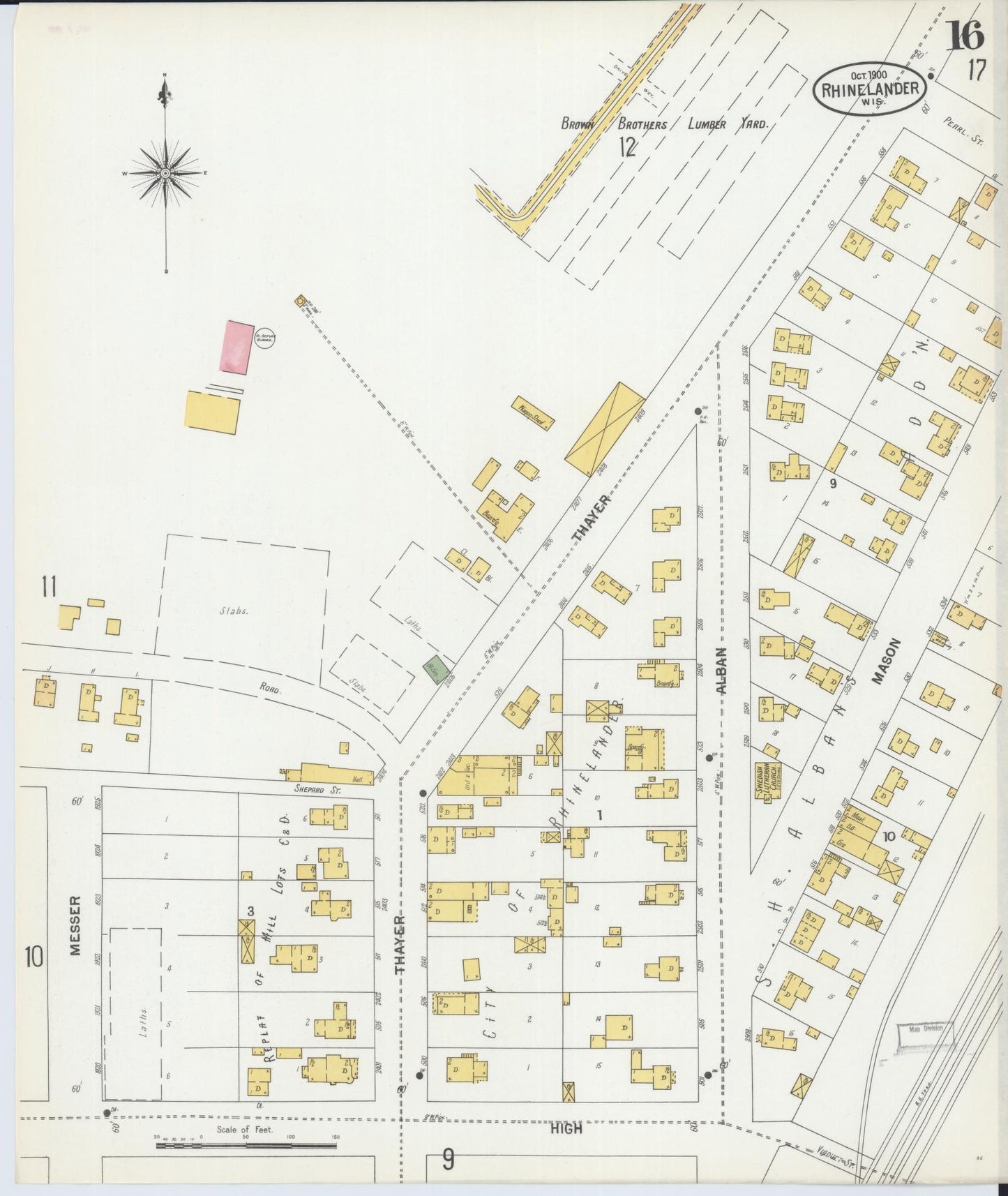 Sanborn Fire Insurance Map from Rhinelander, Oneida County, Wisconsin (1900), Sheet #0016 - Complete Map Set gallery image, historic Sanborn map, vintage wall art, Wisconsin Wisconsin